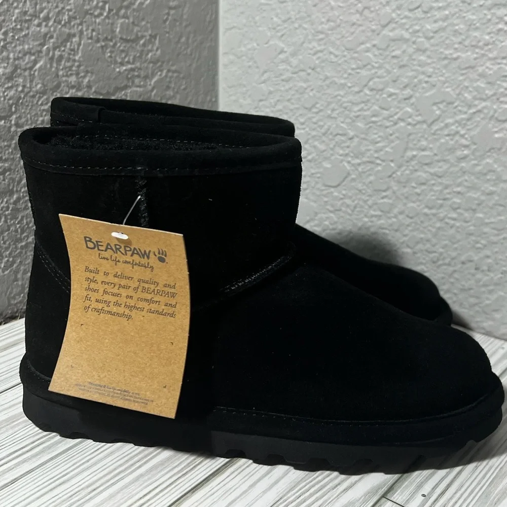 Bearpaw Alyssa Girl’s Suede Winter Boots black size‎ 4 youth waterproof